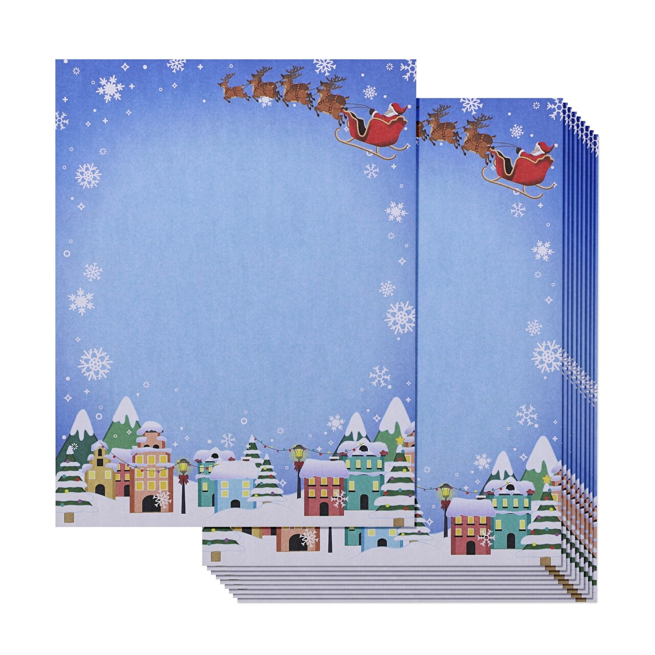 96 Sheet Christmas Stationery Paper for Writing Letters, 8.5x11 Printer Friendly Cute Santa in Sleigh, Snowflakes Letterhead, Festive Holiday Stationary
